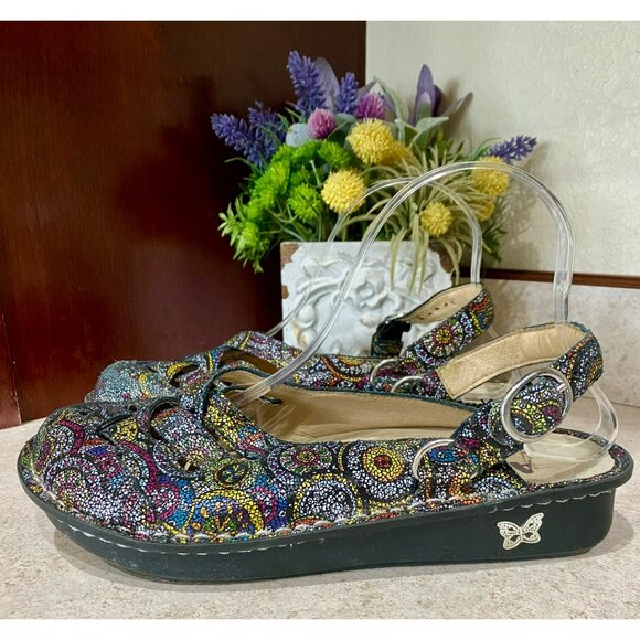 Alegria Freesia Rainbow Mosaic Mules Size 9 Slip On Multi Color Comfort Shoe - Picture 1 of 8
